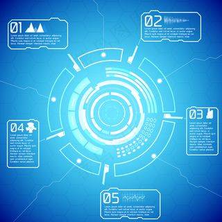 数字未来的交互式信息图形技术显示文本和图标上的蓝色背景