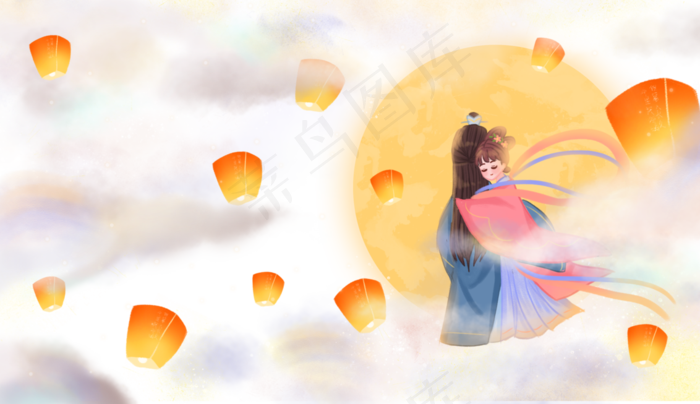牛郎织女相会孔明灯(2829X1632(DPI:96))psd模版下载