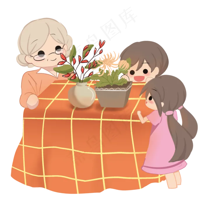 合家赏花(2048X2048(DPI:72))psd模版下载