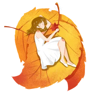 立秋枫叶金色女孩png素材