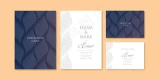 抽象波浪线艺术图案深蓝色阴影主题邀请模板