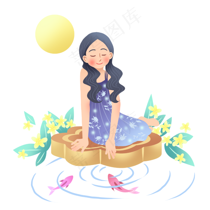 中秋节坐在月饼女孩(3000X3000(DPI:300))psd模版下载