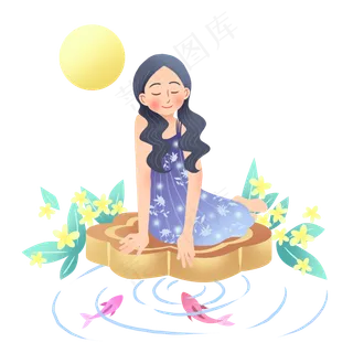 中秋节坐在月饼女孩