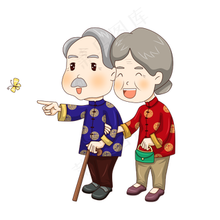 卡通老人重阳佳节