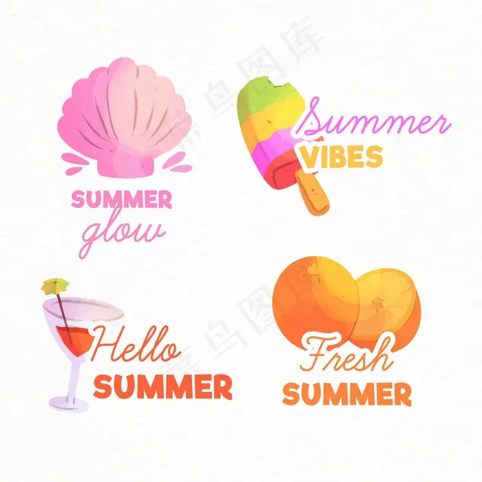 水彩画夏季徽章eps,ai矢量模版下载