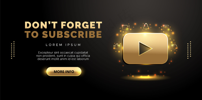 黑色背景上的金色Youtube设计eps,ai矢量模版下载
