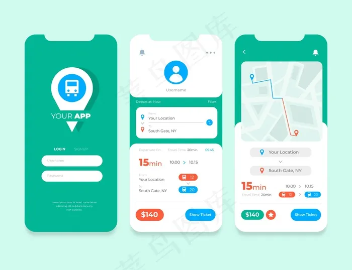 公共交通应用程序app接口集合eps,ai矢量模版下载