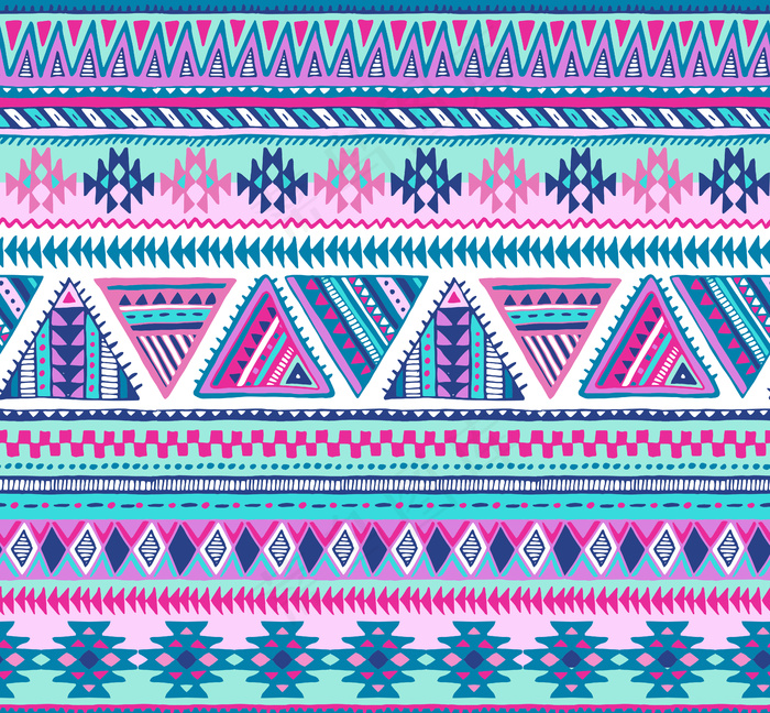 彩色无缝图案，手绘民族元素