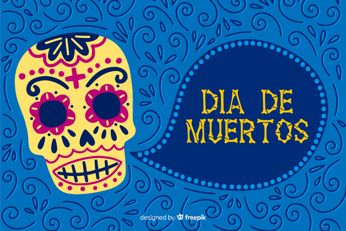 Día de muertos概念图，带手绘背景eps,ai矢量模版下载