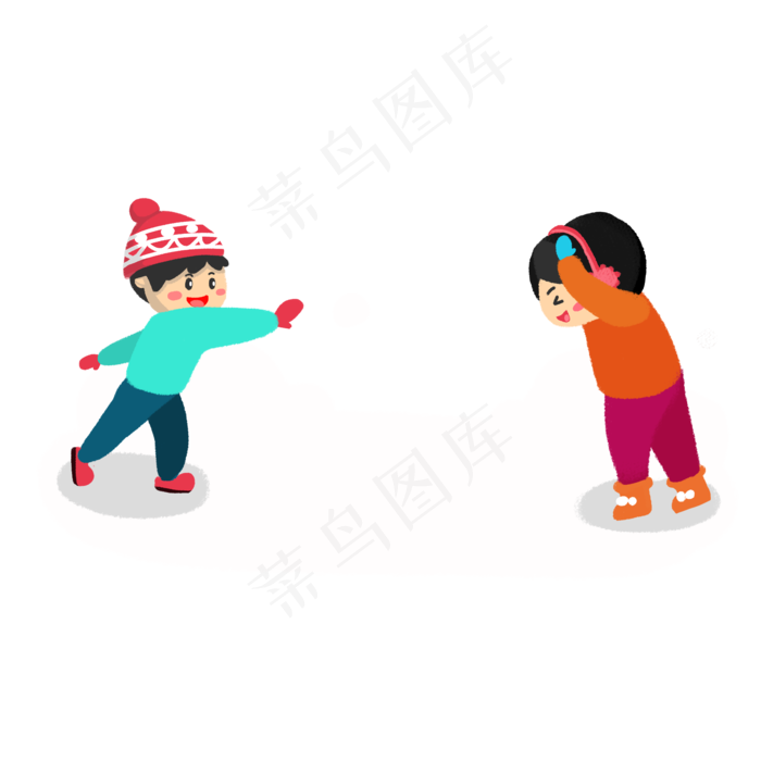 男孩雪地里打雪仗卡通(2000X2000(DPI:300))psd模版下载