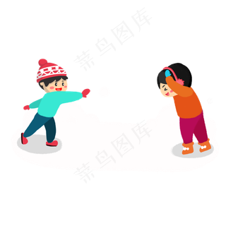 男孩雪地里打雪仗卡通