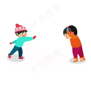 男孩雪地里打雪仗卡通