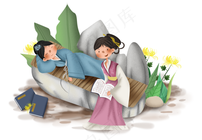 重阳节古人庭院赏菊看书(6280X4347(DPI:300))psd模版下载