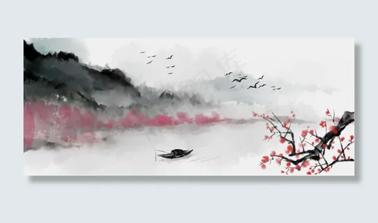 手绘中国风水墨画春江独钓免扣P 手绘中国风水墨画春江独钓免扣P