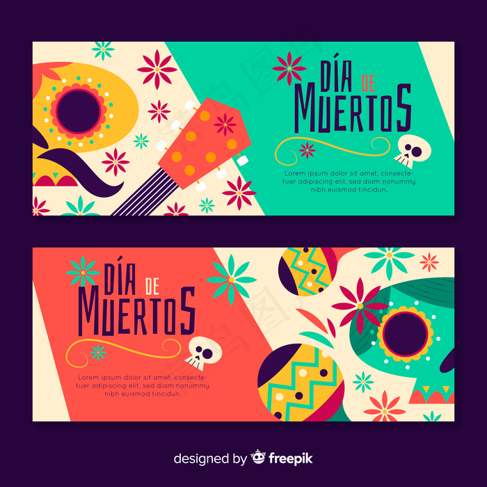 手绘dia de muertos横幅bannereps,ai矢量模版下载