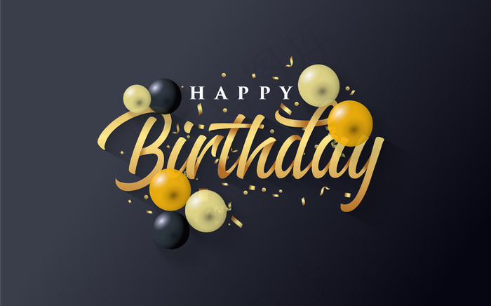 生日快乐背景是金色和一些黑色气球