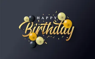 生日快乐背景是金色和一些黑色气球