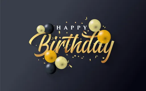 生日快乐背景是金色和一些黑色气球 生日快乐背景是金色和一些黑色气球