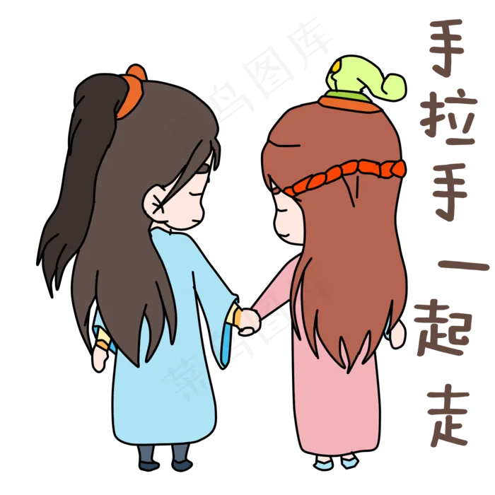 卡通古装七夕人物手拉手一起走表(2000X2000(DPI:72))psd模版下载