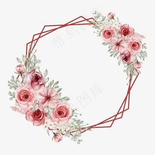 水彩花框，带圆线边框