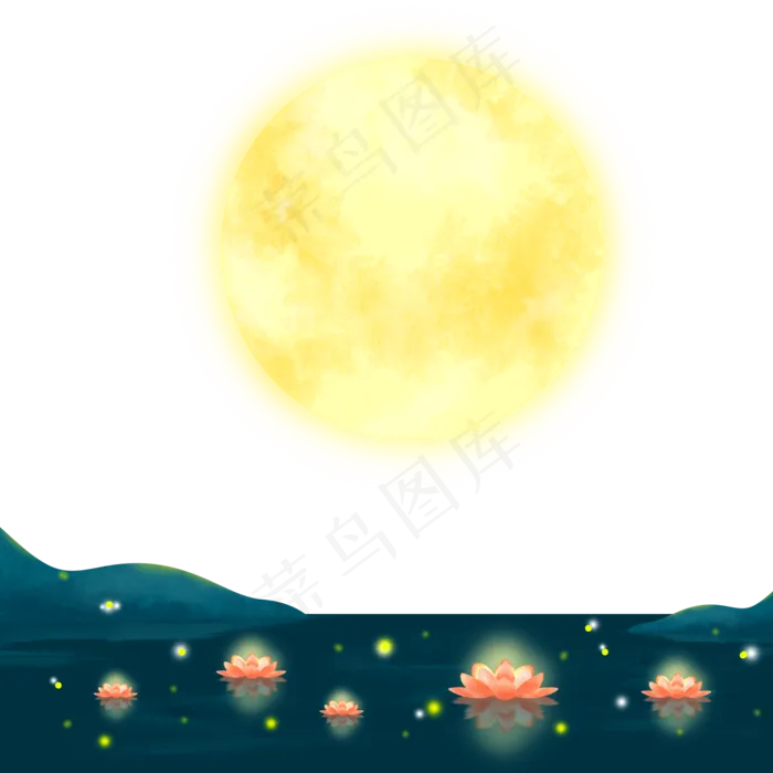 中秋节河灯圆月(2000X2000(DPI:72))psd模版下载