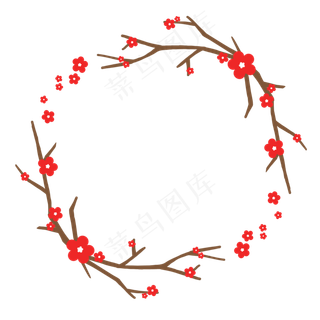 红色新年梅花树枝装饰框