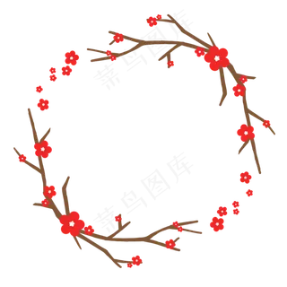 红色新年梅花树枝装饰框