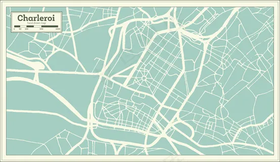 复古风格的沙勒罗瓦城市地图。轮廓图。矢量图。