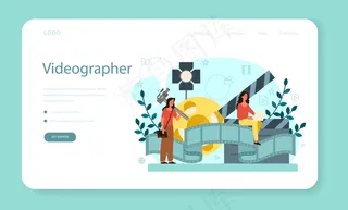 运动或视频er网页横幅banner或登录页。艺术家为多媒体项目制作计算机动画。动画编辑，动画制作。