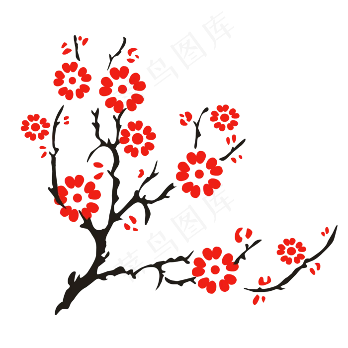 红色手绘梅花卡通效果(2000X2000(DPI:300))ai矢量模版下载