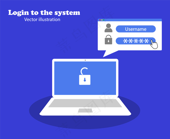 笔记本电脑概念和授权。登录系统。登录名和密码。eps,ai矢量模版下载