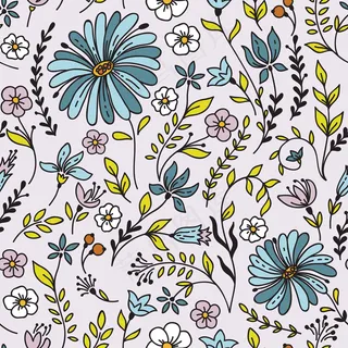 带有甘菊和花朵的无缝复古图案。可用于桌面墙纸或壁挂或海报的框架，用于填充图案、表面纹理、网页背景、纺织品等