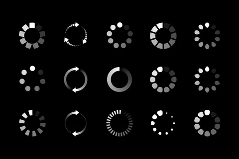 网站加载图标集。转盘缓冲装载机或预载机。插图