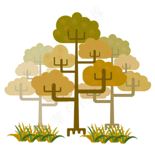 扁平风格简约卡通秋树元素矢量装