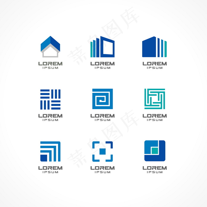 图标元素集。商业公司的抽象标志创意。建筑，施工，房屋，连接，技术概念。企业标识模板的象形图。插图。eps,ai矢量模版下载