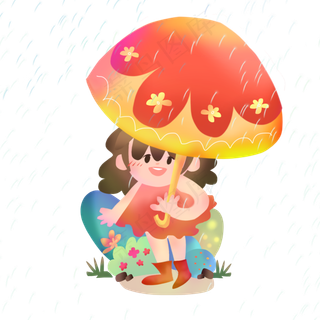 二十四节气雨水可爱少女红伞农历
