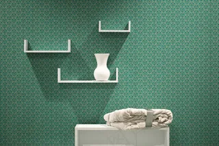 漂亮的现代三个白色的架子在抽象的墙上。