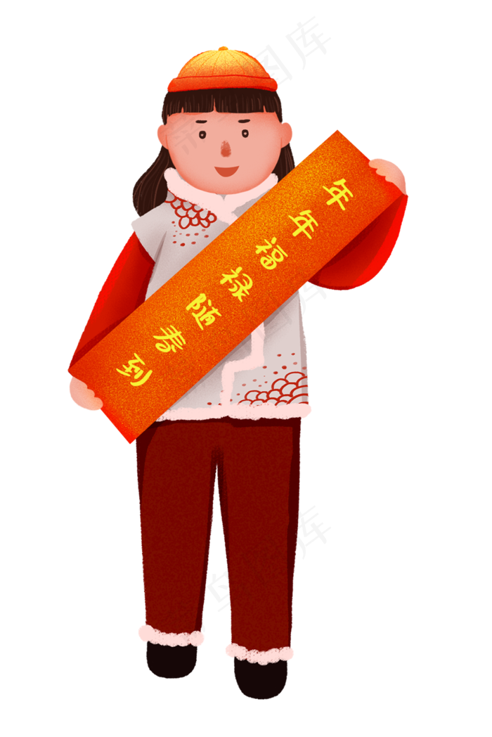 新年春节过节新春女孩手拿对联