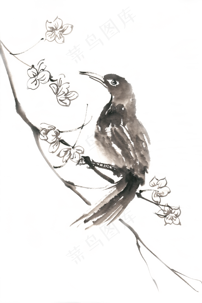 喜鹊登枝水墨画PNG免抠素材