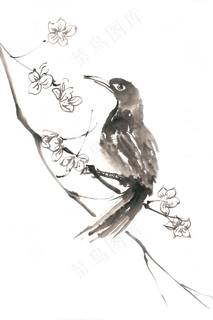 喜鹊登枝水墨画PNG免抠素材