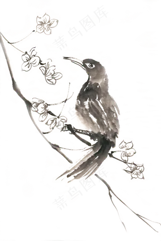 喜鹊登枝水墨画PNG免抠素材