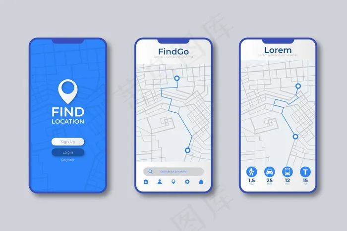 位置跟踪器应用程序app界面eps,ai矢量模版下载