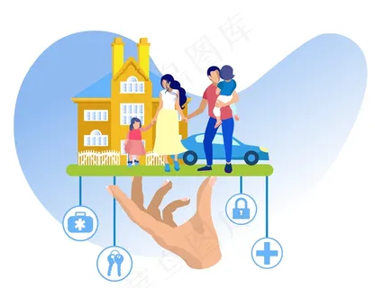 背景房子里有夫妻和两个孩子。