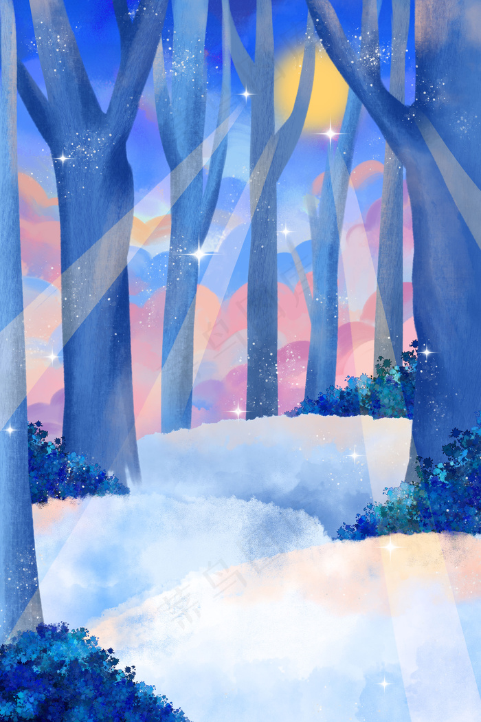 冬季冬天小寒大寒树林雪地广告背景