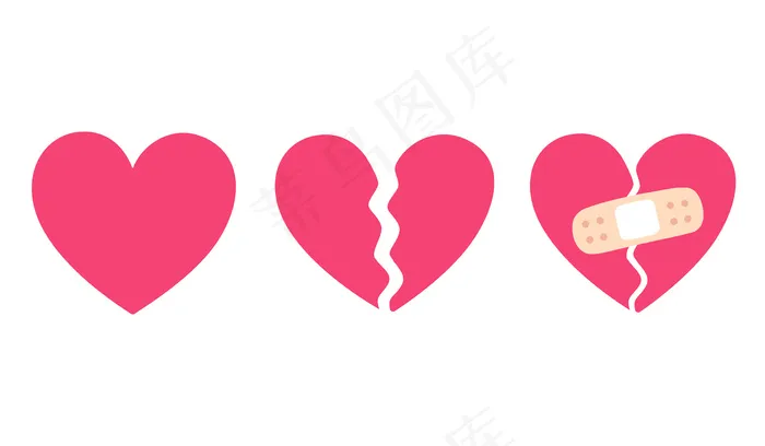 卡通心套，破碎的心和裂缝用绷带固定。分手和心碎的象征。eps,ai矢量模版下载