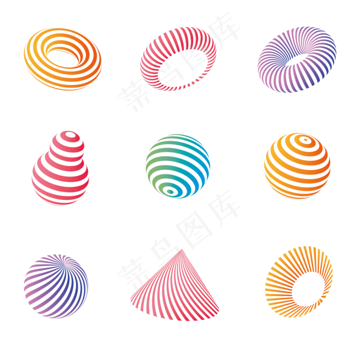五彩圈圈条纹元素下载(2000*2000px 300 dpi )ai矢量模版下载