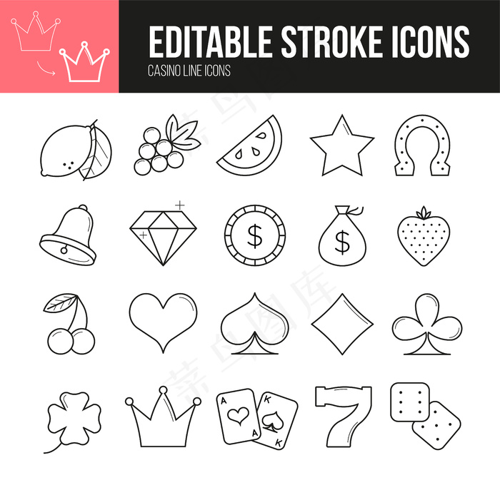 可编辑的笔划赌场图标