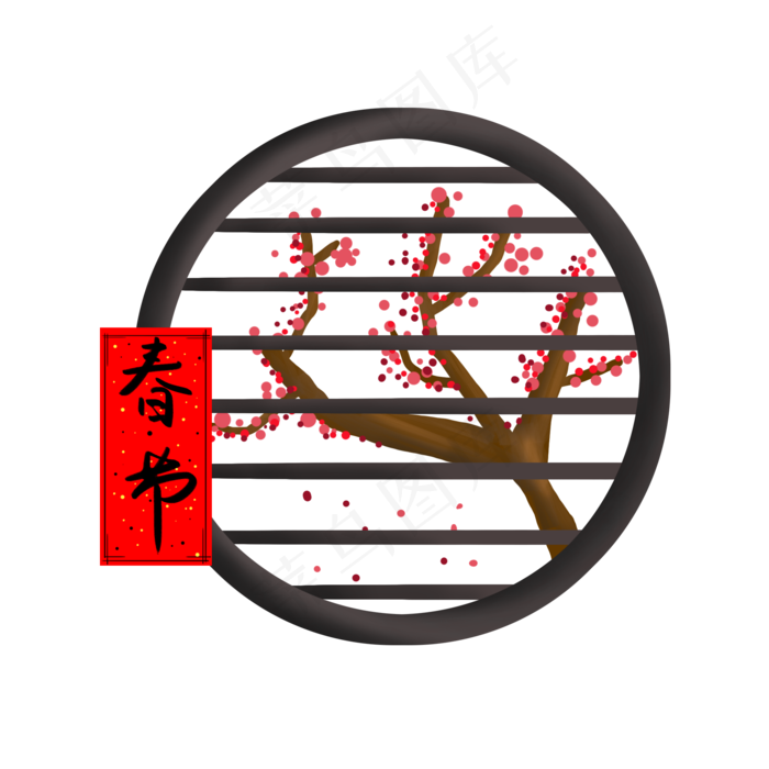 新春梅花红梅冬日春节中国红 