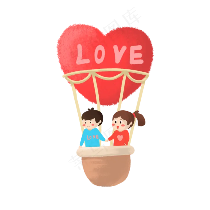 七夕情侣热气球约会手绘(2000X2000(DPI:300))psd模版下载