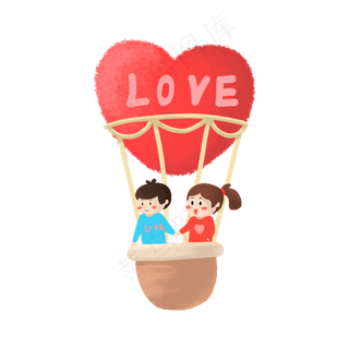 七夕情侣热气球约会手绘